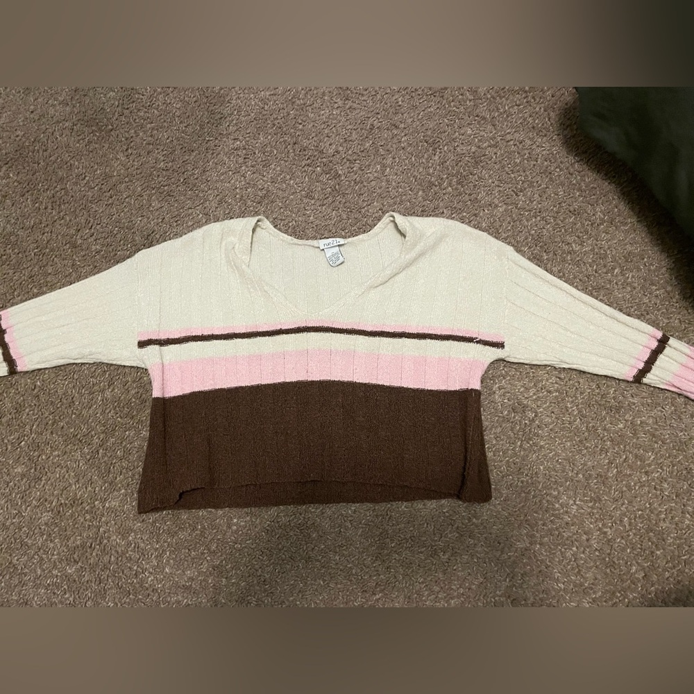 Tan, Pink, and brown cropped sweater, light